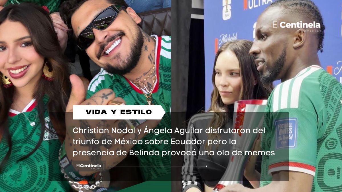 Christian Nodal, Ángela Aguilar y Belinda asisten al México vs Ecuador y se desatan los memes