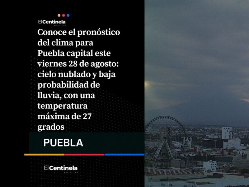 Así el clima en Puebla capital este viernes 28 de agosto: cielo nublado y baja probabilidad de lluvia