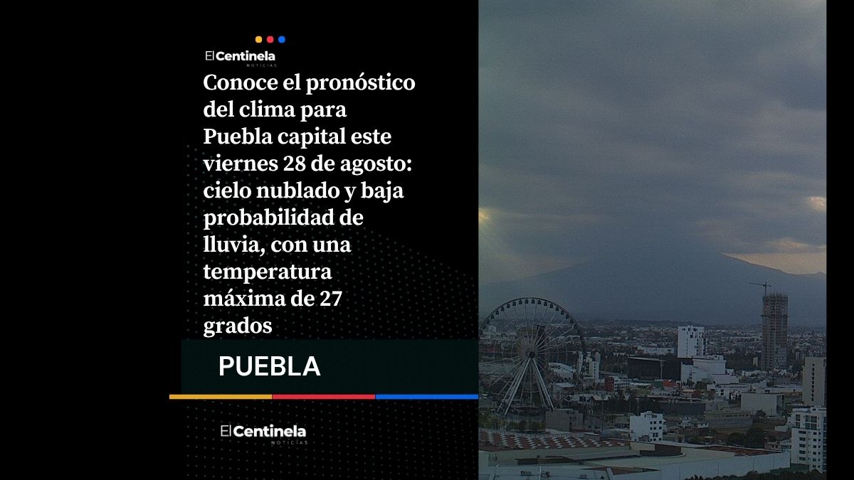 Así el clima en Puebla capital este viernes 28 de agosto: cielo nublado y baja probabilidad de lluvia