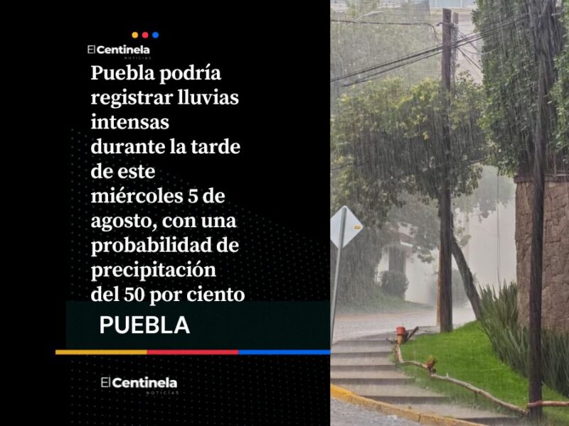 Toma tus precauciones: pronostican lluvias intensas en Puebla durante la tarde del miércoles