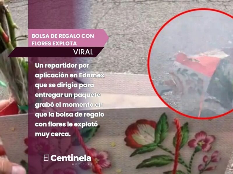 Bolsa de regalo con flores explota a repartidor en Edomex y casi le estalla en la cara