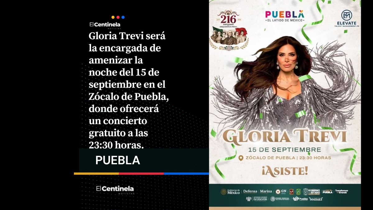Festejos patrios regresan al Zócalo de Puebla con Gloria Trevi confirmada para el concierto del 15 de septiembre