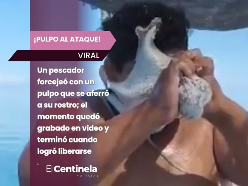 Pescador pelea por quitarse un pulpo de la cara