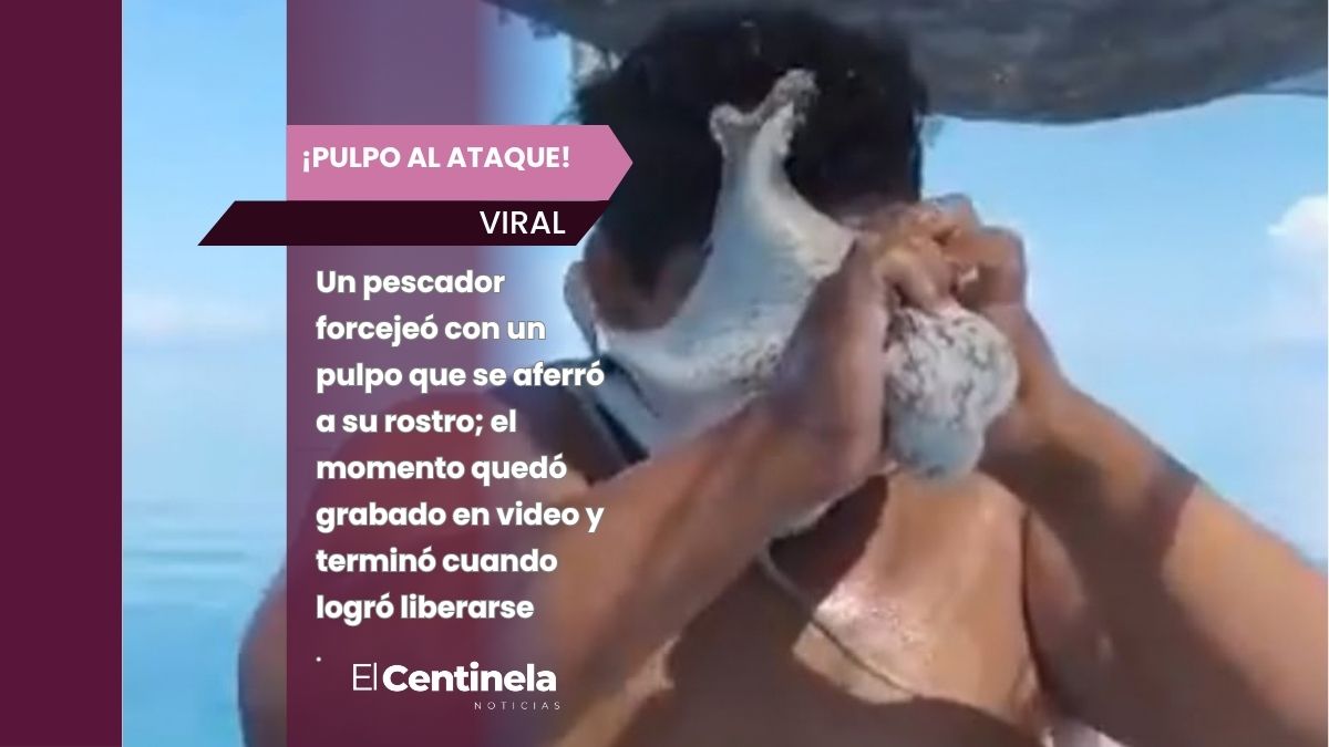 Pescador pelea por quitarse un pulpo de la cara