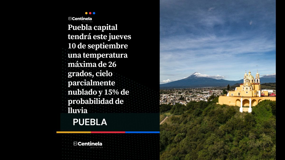 Puebla capital tendrá temperatura de hasta 26 grados y baja probabilidad de lluvia este jueves