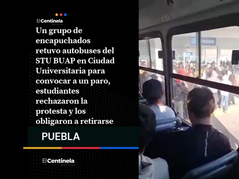 Encapuchados retienen autobuses del STU BUAP mientras intentan promover un paro en Ciudad Universitaria