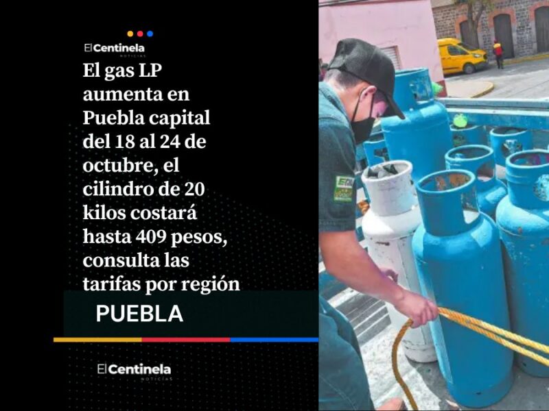 A la alza el gas en Puebla: un cilindro de 20 kilos costará hasta 409 pesos del 18 al 24 de octubre, ¡tómalo en cuenta!