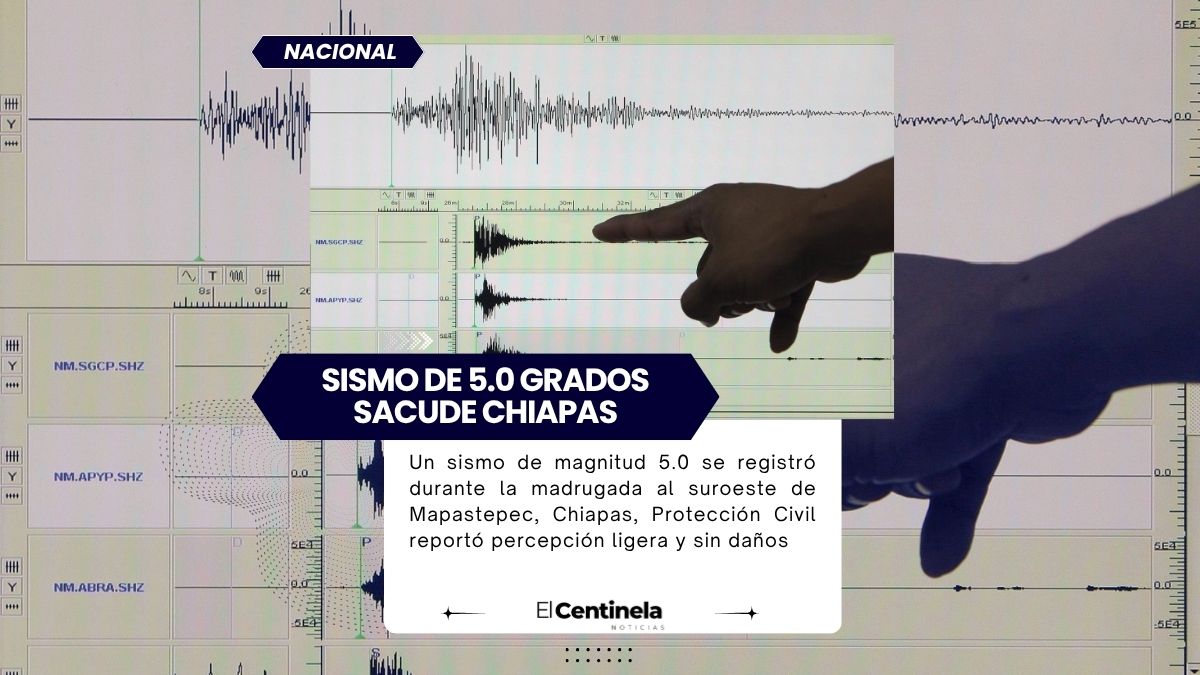Los despertó en la madrugada: Sismo de magnitud 5.0 sacude de madrugada a Chiapas, esto se sabe